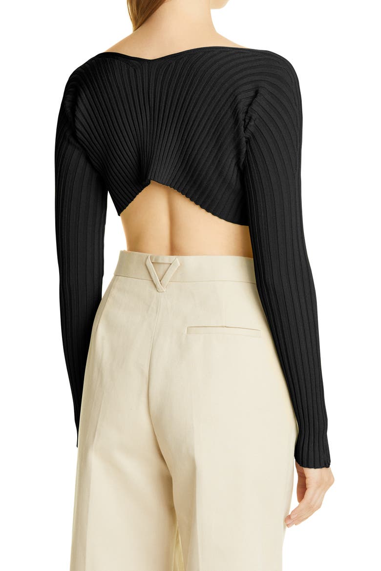 La Maille Pral Rib Crop Cardigan, Alternate, color, BLACK