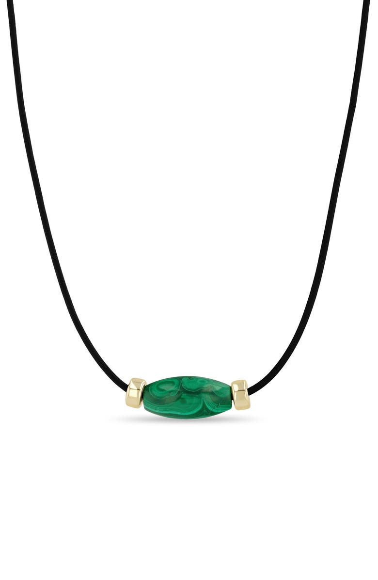 Zoë Chicco Malachite & Leather Necklace, Main, color, 14K Yellow Gold