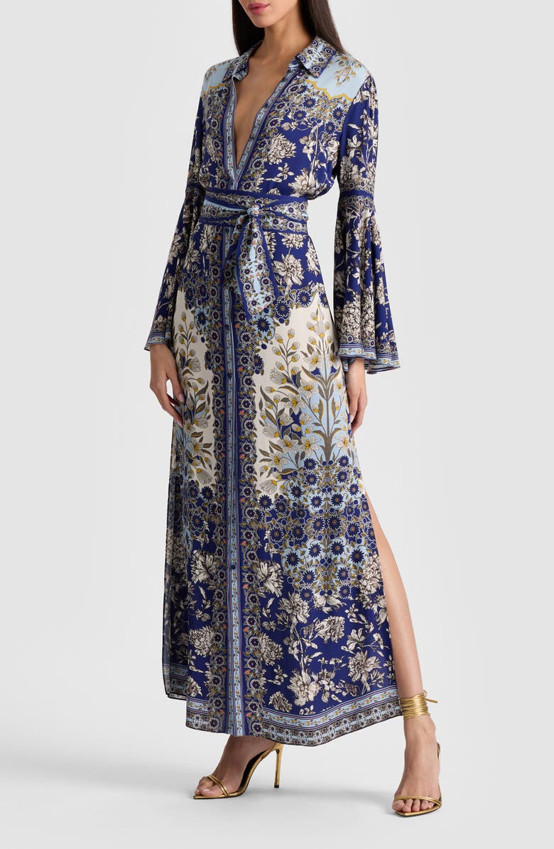 Alice + Olivia Chassidy Mixed Tapestry Print Long Sleeve Maxi Shirtdress, Alternate, color,