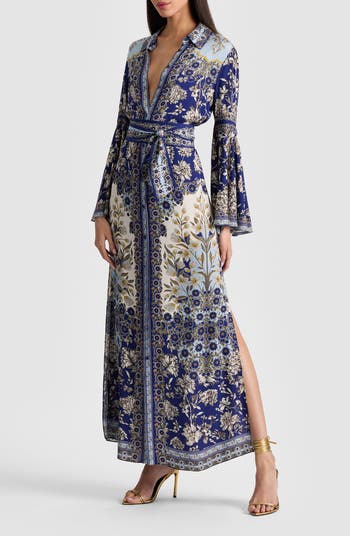 Chassidy Mixed Tapestry Print Long Sleeve Maxi Shirtdress