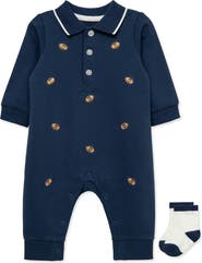 Little Me Kids' Football Embroidered Coverall & Socks Set