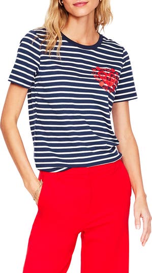 Hearts Desire Shirt in Blue Stripe and Heart Embroidered