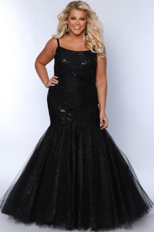 Sydney's Closet Mermaid Scoop Neck Plus Size Evening Gown In Black