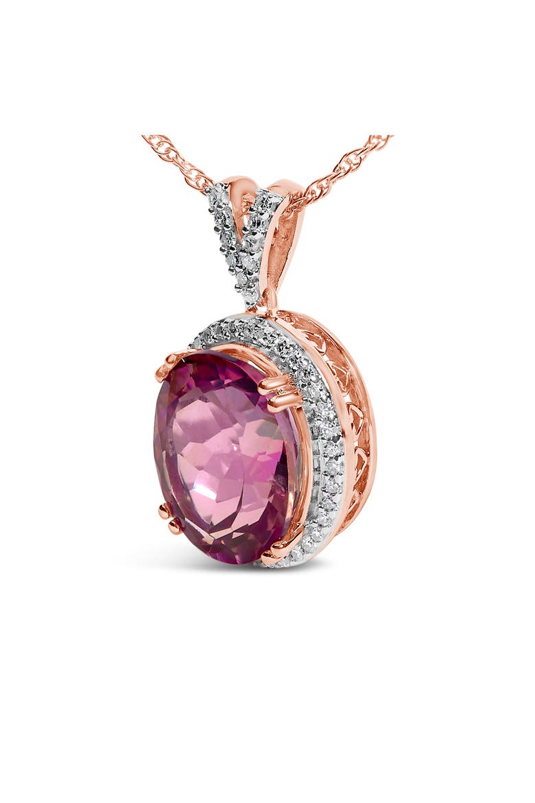 14K Rose Gold Vermeil Sterling Silver 1/5 Cttw Diamond Pink Quartz Oval Pendant Necklace, Alternate, color, Rose Gold over Silver