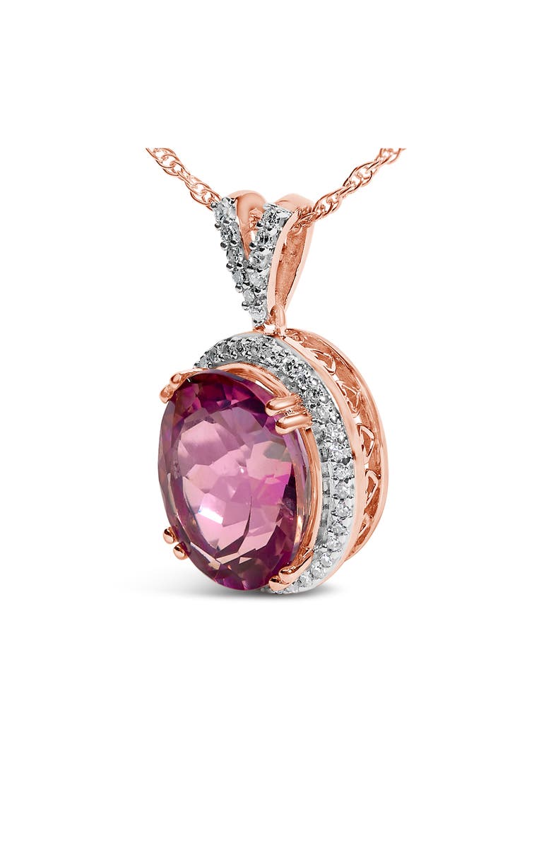 Haus of Brilliance 14K Rose Gold Vermeil Sterling Silver 1/5 Cttw Diamond Pink Quartz Oval Pendant Necklace, Alternate, color, Rose Gold Over Silver