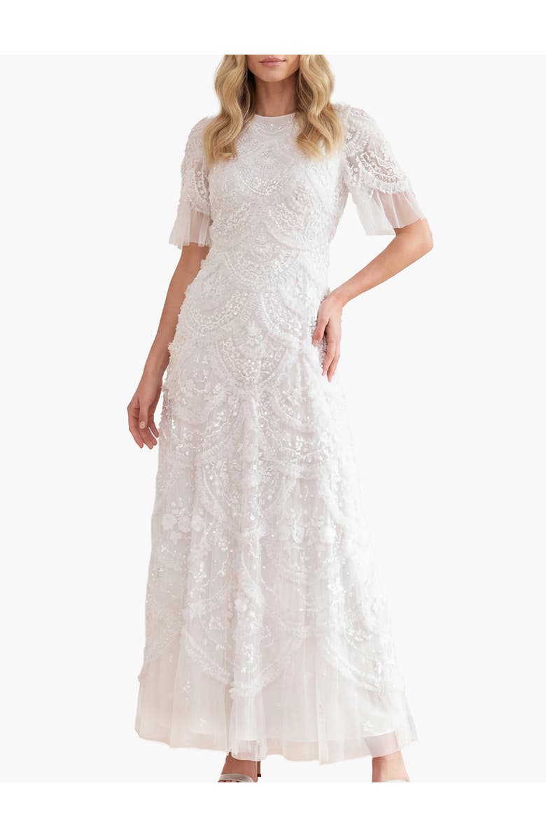 Needle & Thread Carmen Ruffle Maxi Dress, Main, color, Swan White