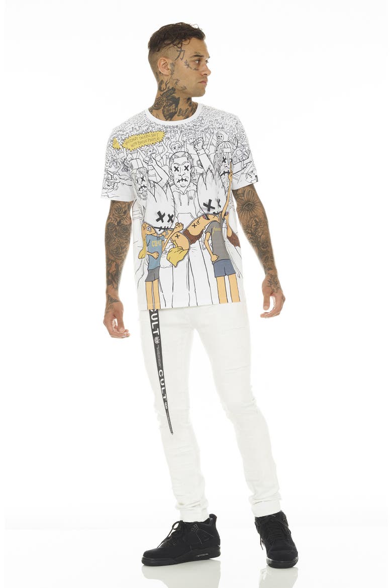 Punk Belted Distressed Super Skinny Jeans, Alternate, color, WHITE GRUNGE
