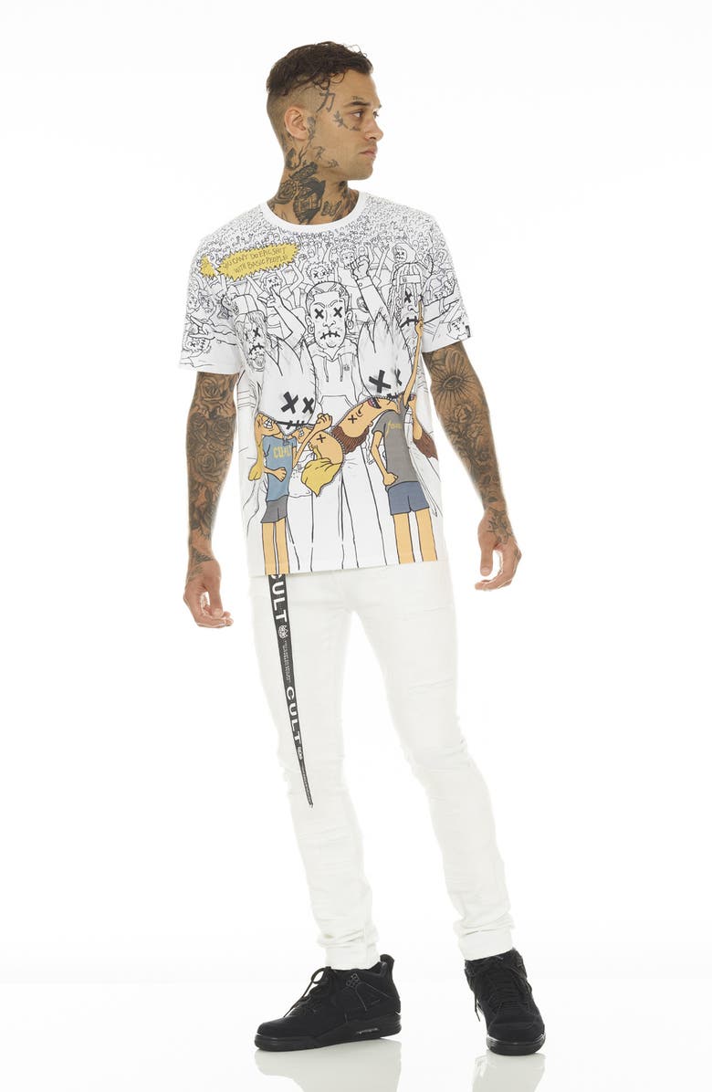 Cult of Individuality Punk Belted Distressed Super Skinny Jeans, Alternate, color, White Grunge