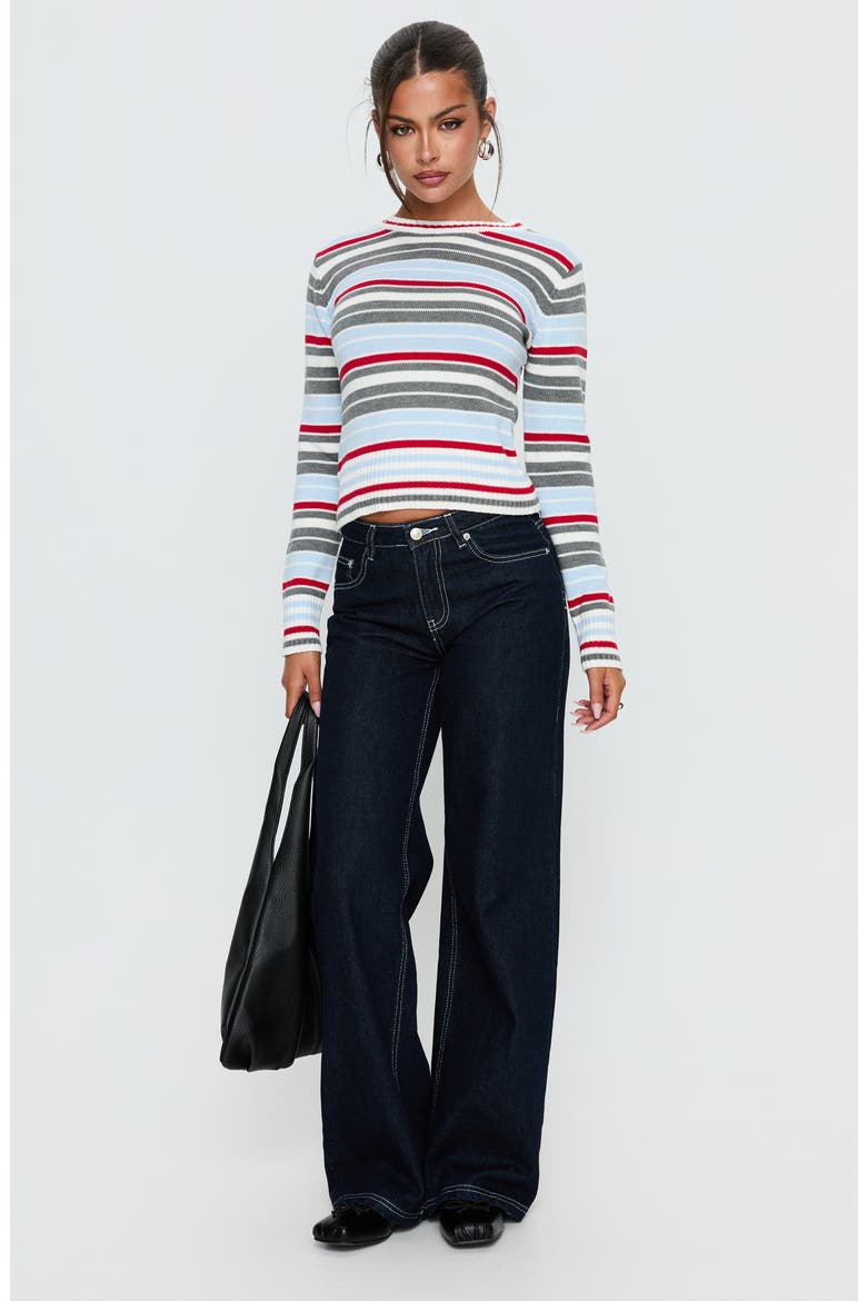 Briette Stripe Crewneck Sweater, Alternate, color, BLUE / RED STRIPE