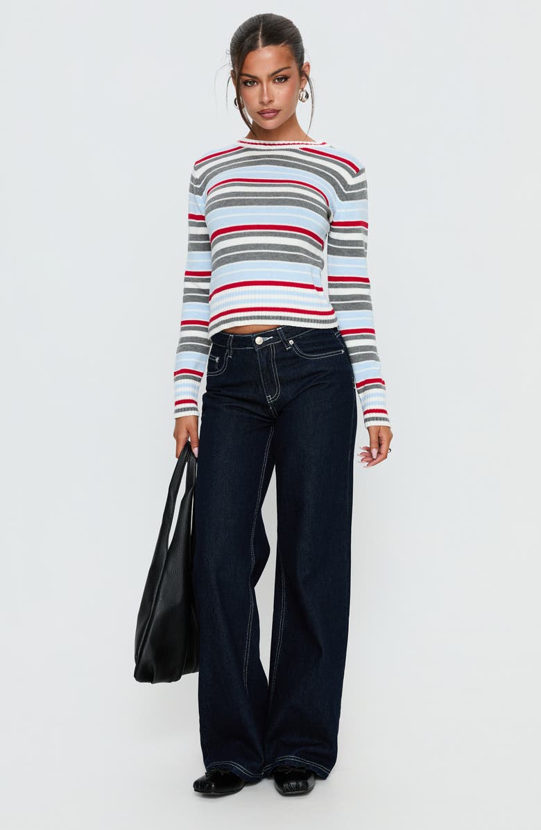 Princess Polly Briette Stripe Crewneck Sweater, Alternate, color, Blue / Red Stripe