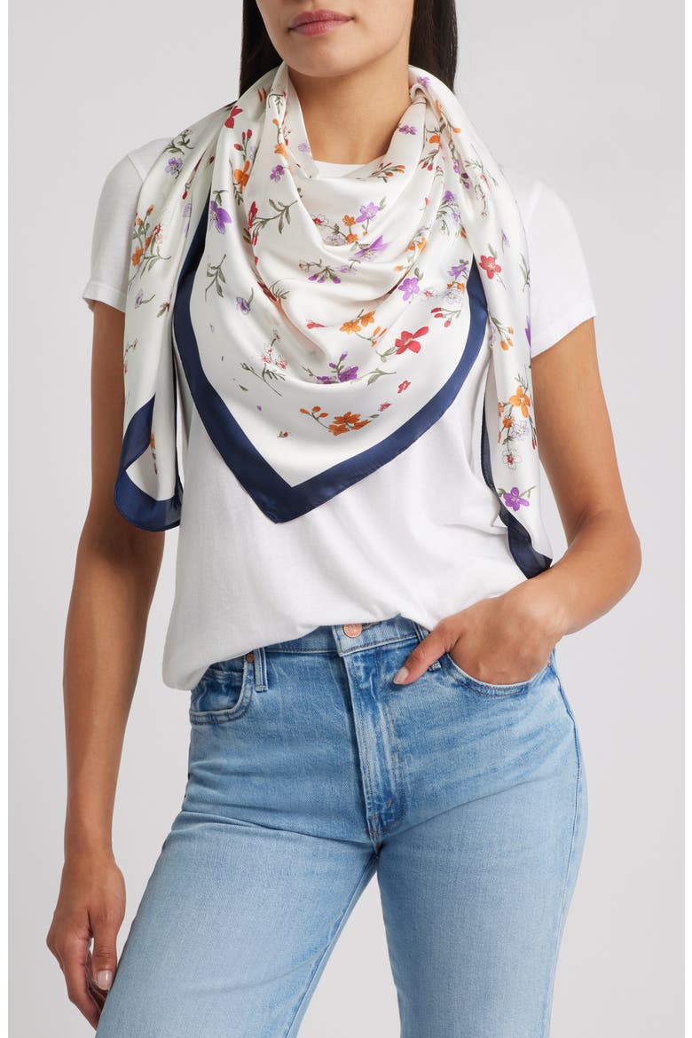 Floral Satin Scarf, Main, color, IVORY MULTI