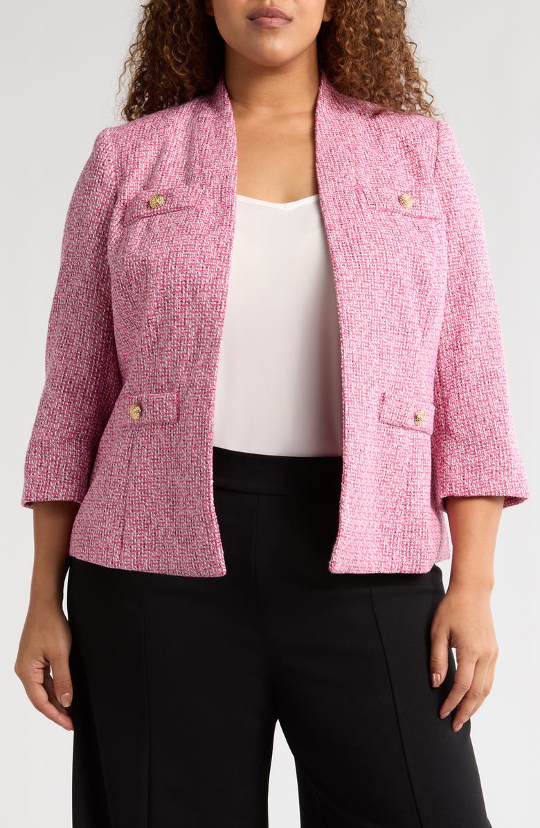 KASPER Tweed Four Pocket Collarless Blazer, Main, color, 