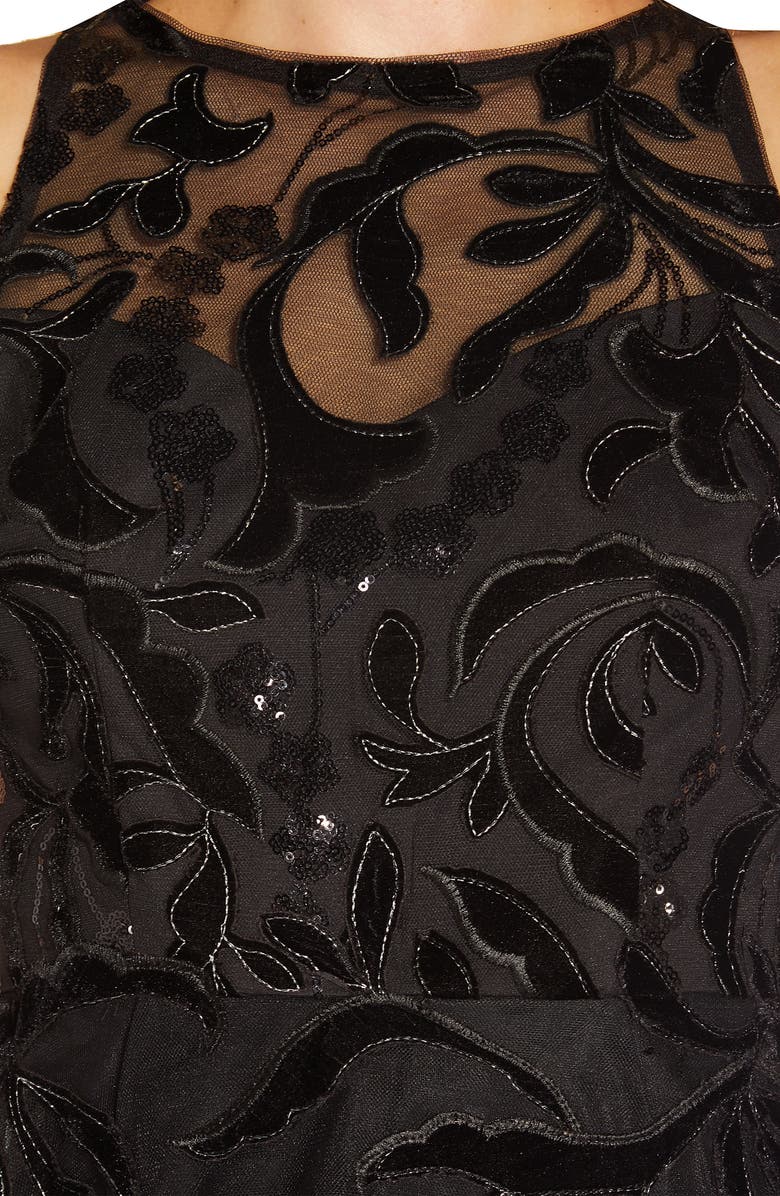 Adrianna Papell Velvet Appliqué Tulle Cocktail Dress, Alternate, color, 