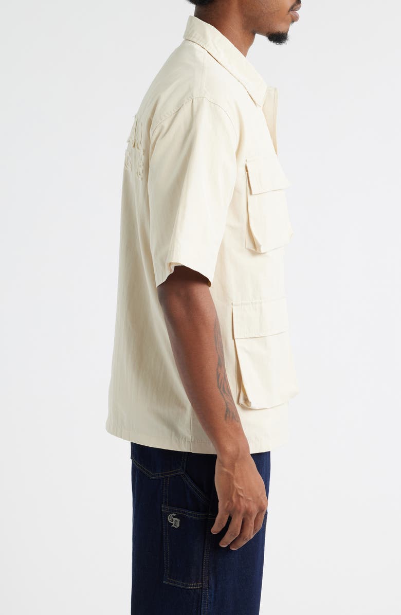 CRIMINAL DAMAGE Patterson Short Sleeve Cotton Button-Up Utility Shirt, Alternate, color, Ecru
