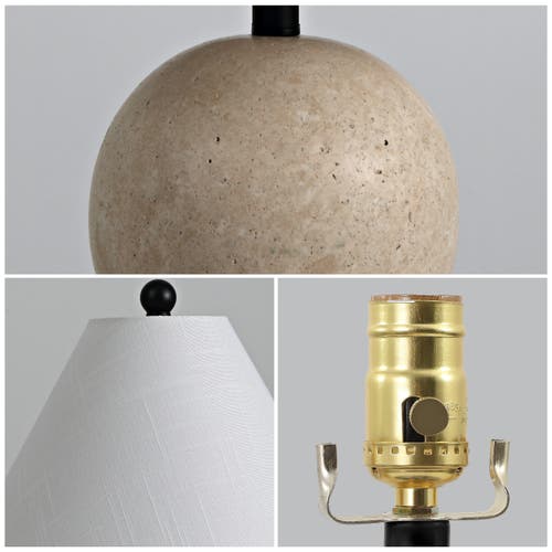 Jonathan Y Liza 16" Modern Minimalist Travertine Globe Led Table Lamp In White