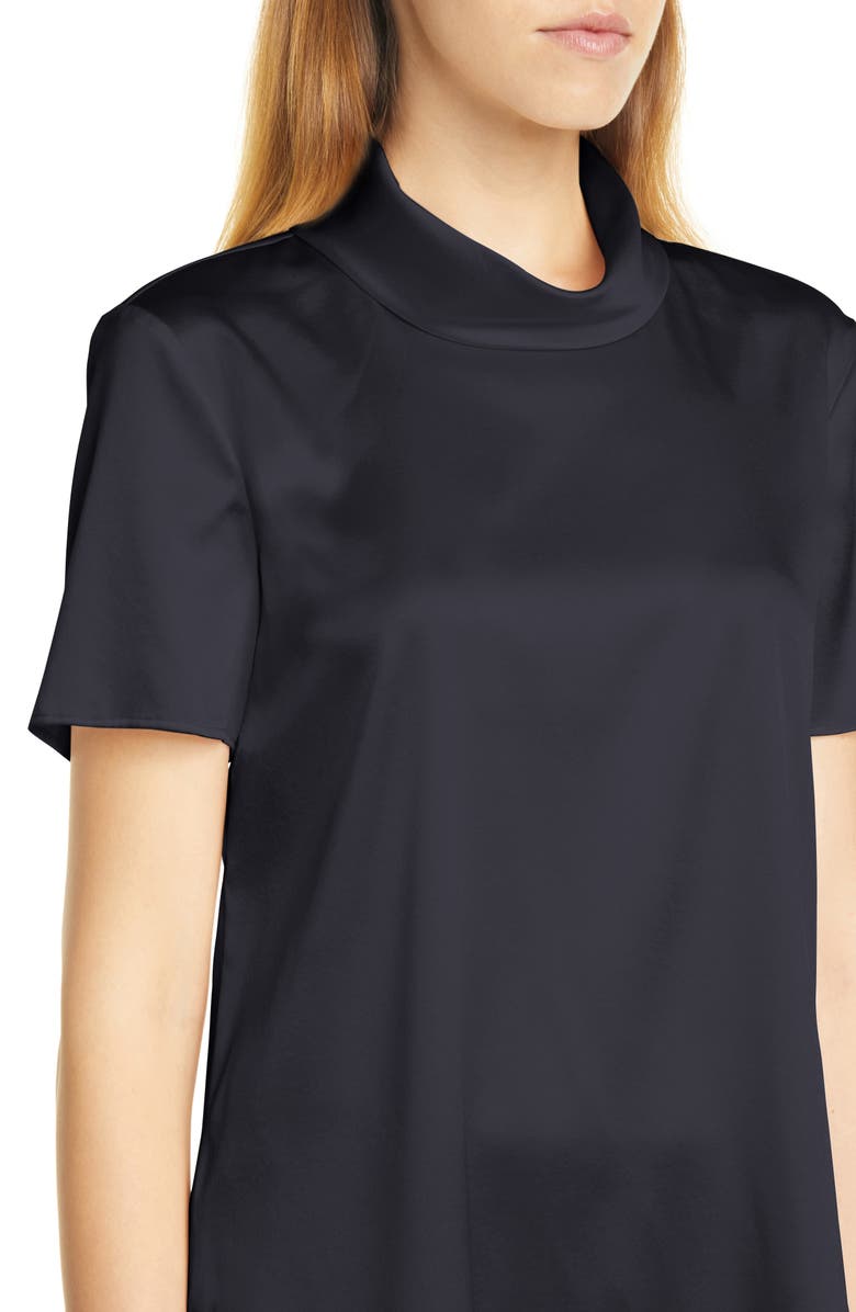 BOSS Ilesha Mock Neck Short Sleeve Stretch Silk Top, Alternate, color, Midnight