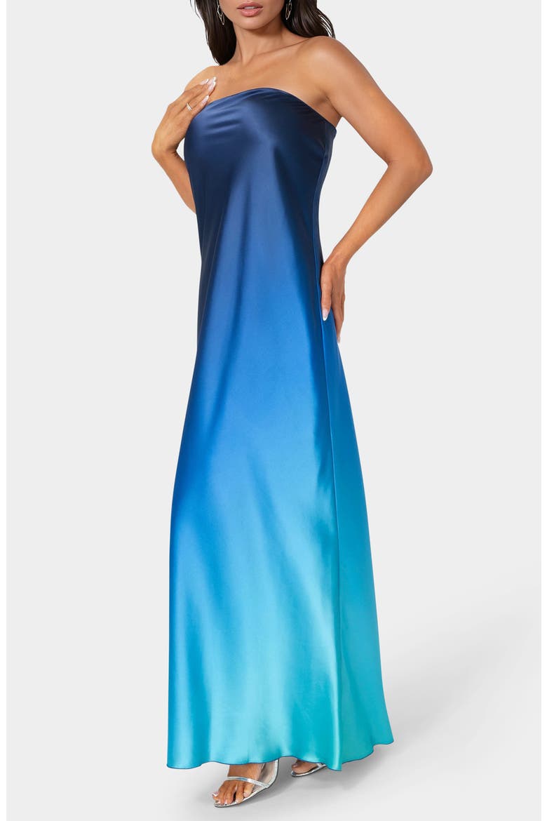 Satin Ombré Strapless Maxi Dress, Alternate, color, BLUE MULTI