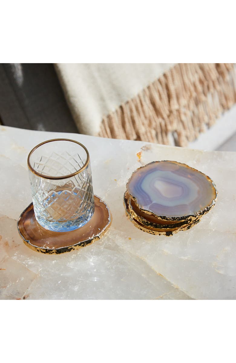 ANNA New York Lumino Set of 4 Smoke Agate Coasters, Alternate, color, Grey And Gold