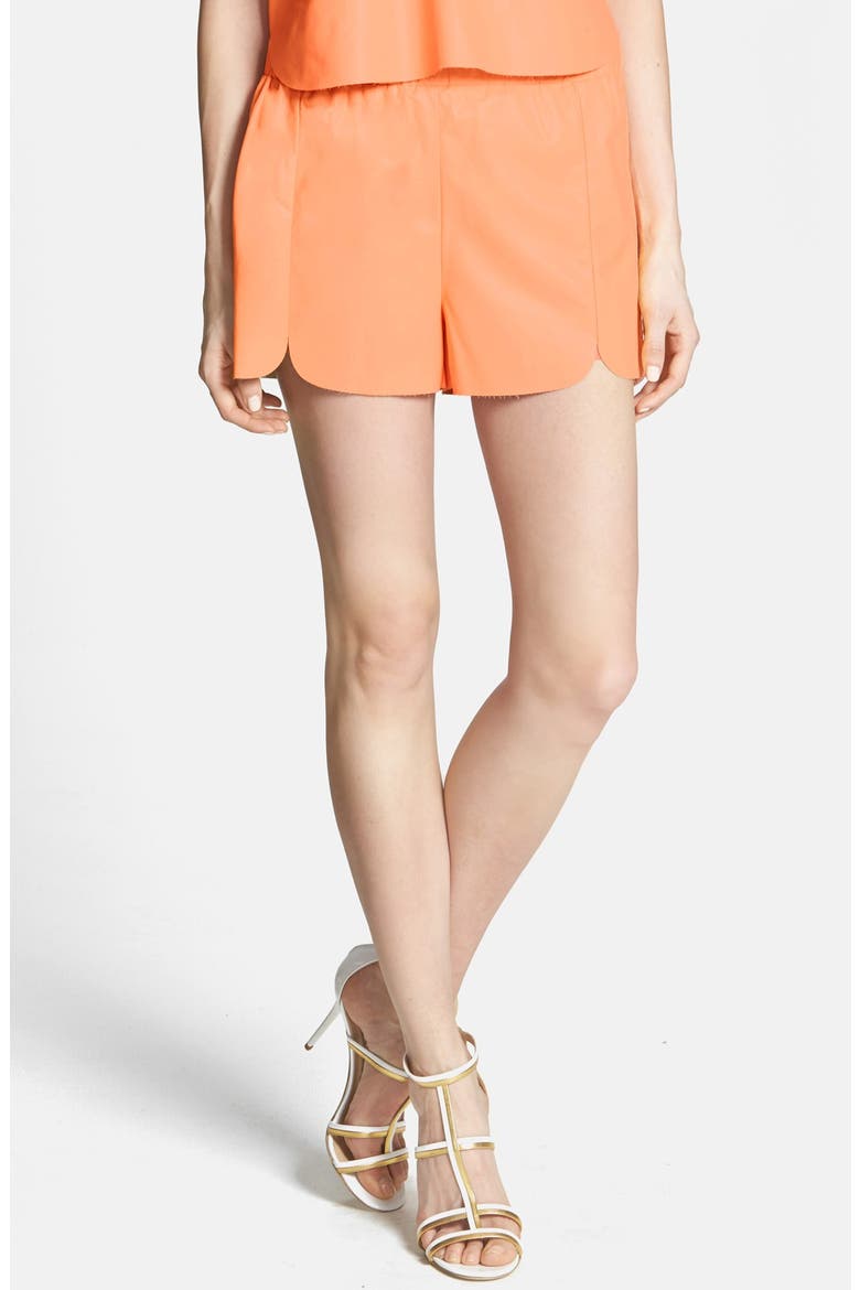 ASTR Faux Leather Dolphin Shorts, Main, color, NEON MELON