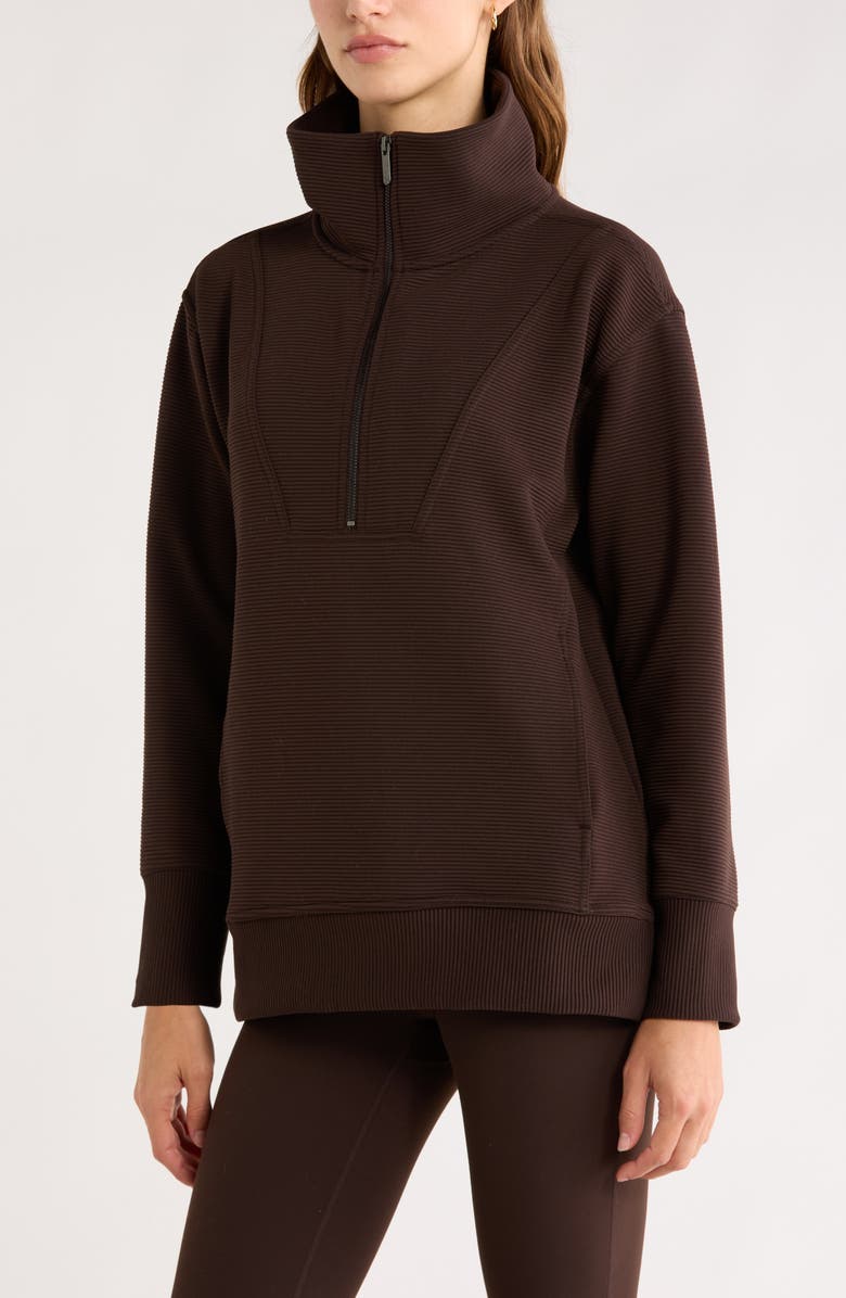 Zella Kickback Ottoman Half Zip Tunic, Alternate, color, Brown Mole