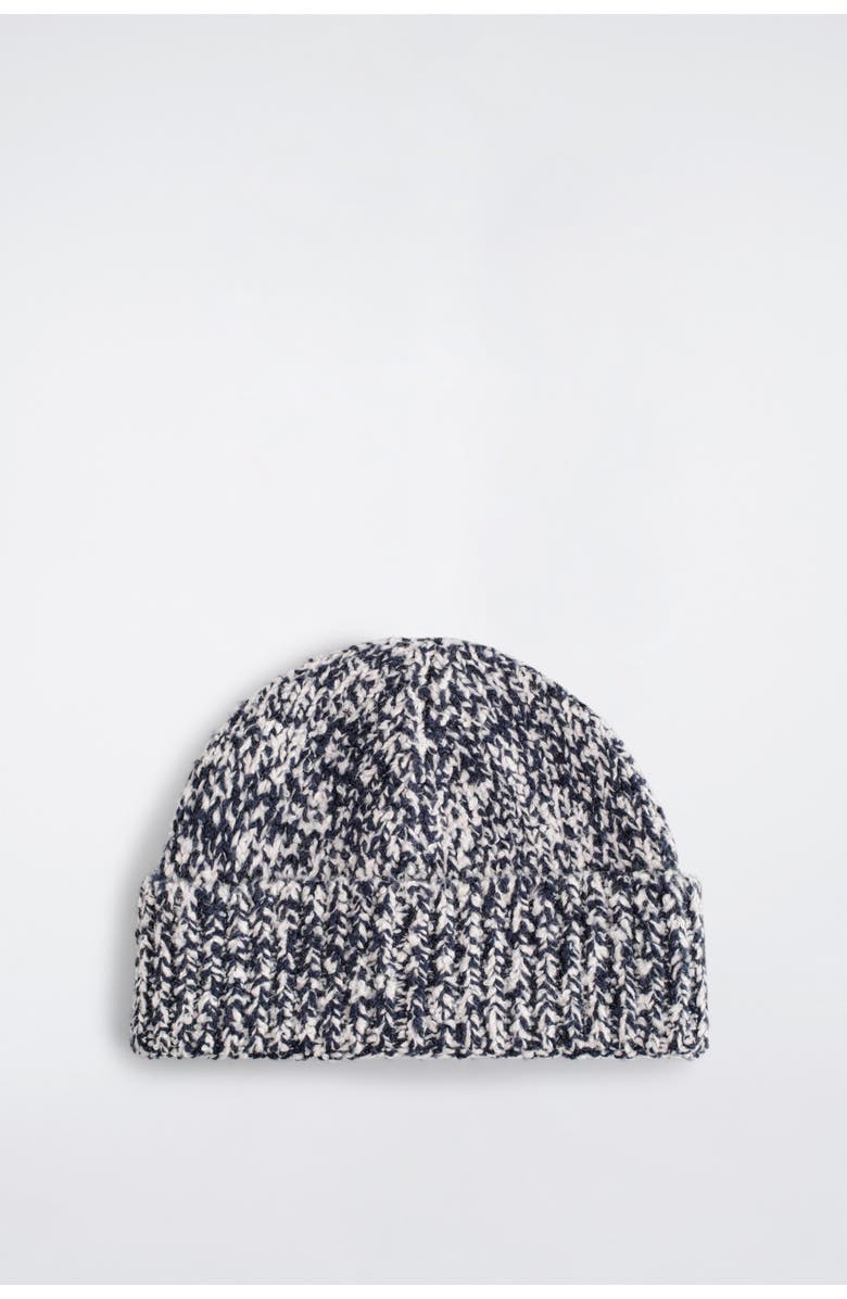 COS Flecked Wool-Blend Beanie, Alternate, color, Navy / White