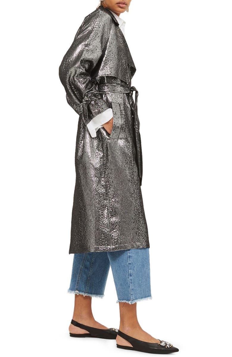 Topshop Metallic Trench Coat, Alternate, color, 