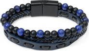 Brook and York Men's Woven Leather and Beaded Multistrand Bracelet