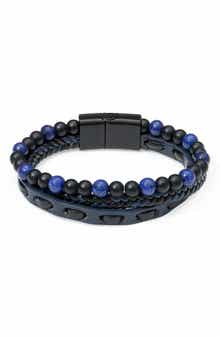 Men's Woven Leather and Beaded Multistrand Bracelet