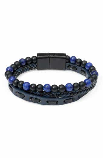 Men's Woven Leather and Beaded Multistrand Bracelet