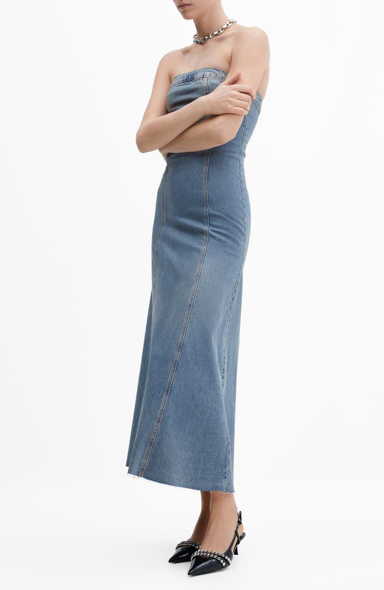 MANGO Strapless Denim Dress, Main, color, 