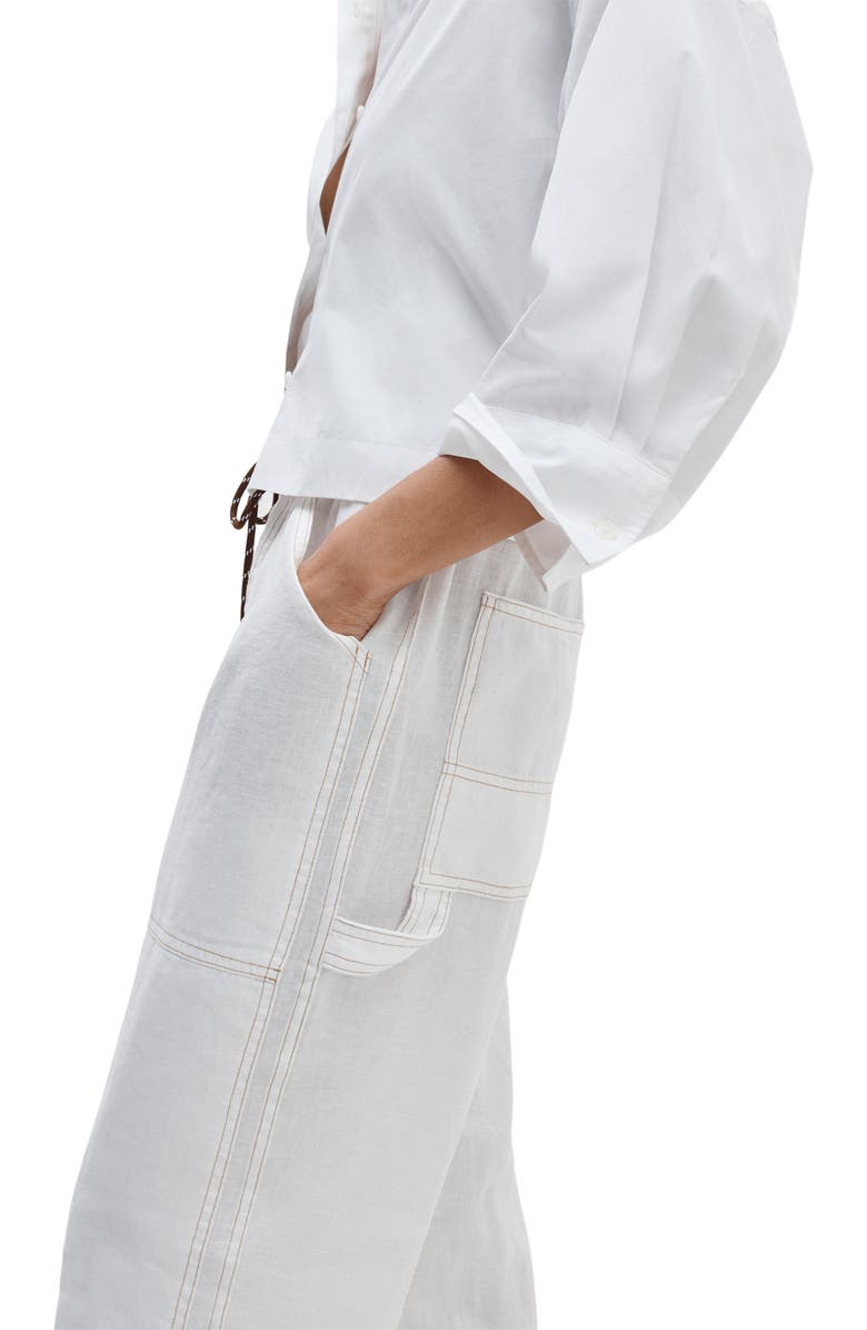rag & bone Atlas Linen Drawstring Carpenter Pants, Alternate, color, White
