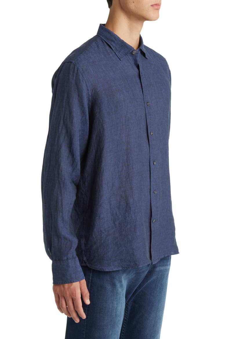 Linen Chambray Button-Up Shirt, Alternate, color, INDIGO