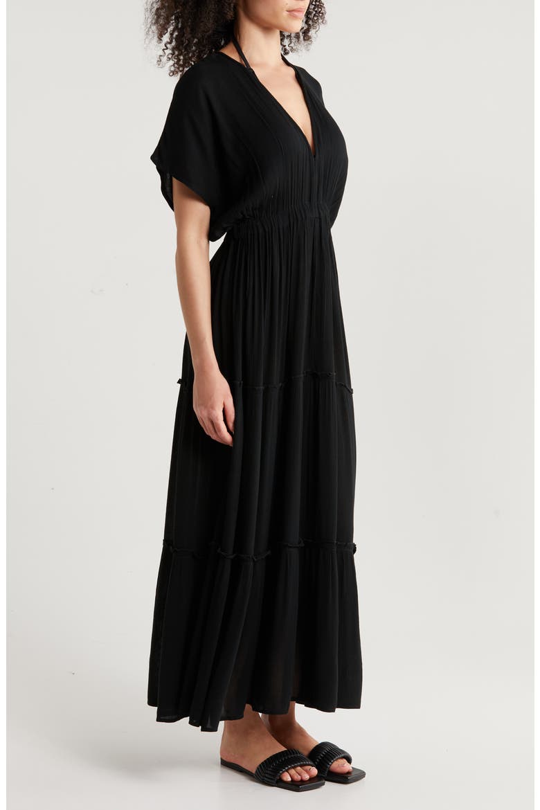 Tiered Ruffle Maxi Cover-Up Dress, Alternate, color, BLACK