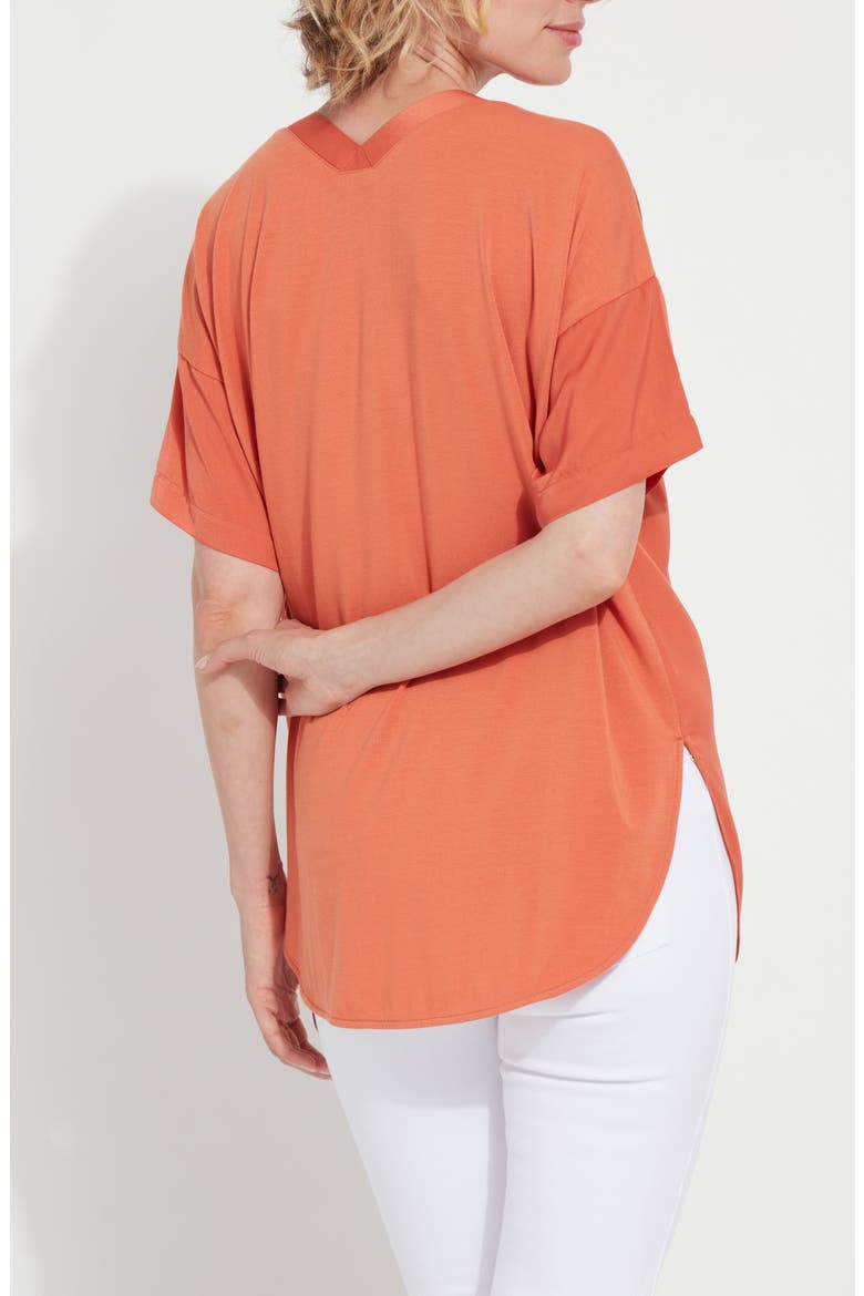 Lyssé Stevie V-Neck Satin Top, Alternate, color, VIBRANT APRICOT