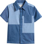 MILES THE LABEL Kids' Patchwork Short Sleeve Chambray Button-Up Shirt