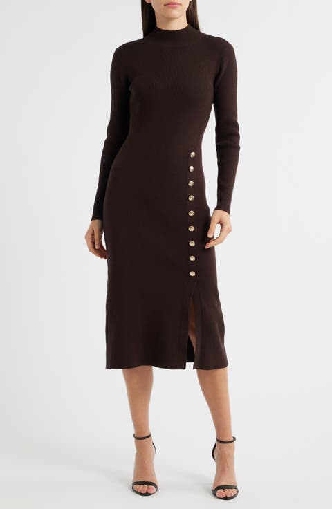 The Chaya Button Detail Long Sleeve Sweater Dress