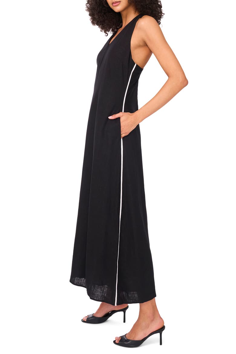 Contrast Trim Sleeveless Dress, Alternate, color, RICH BLACK