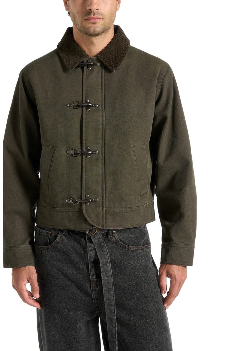 Nino Clasp Detail Contrast Stitch Gabardine Jacket, Alternate, color, Dark Green