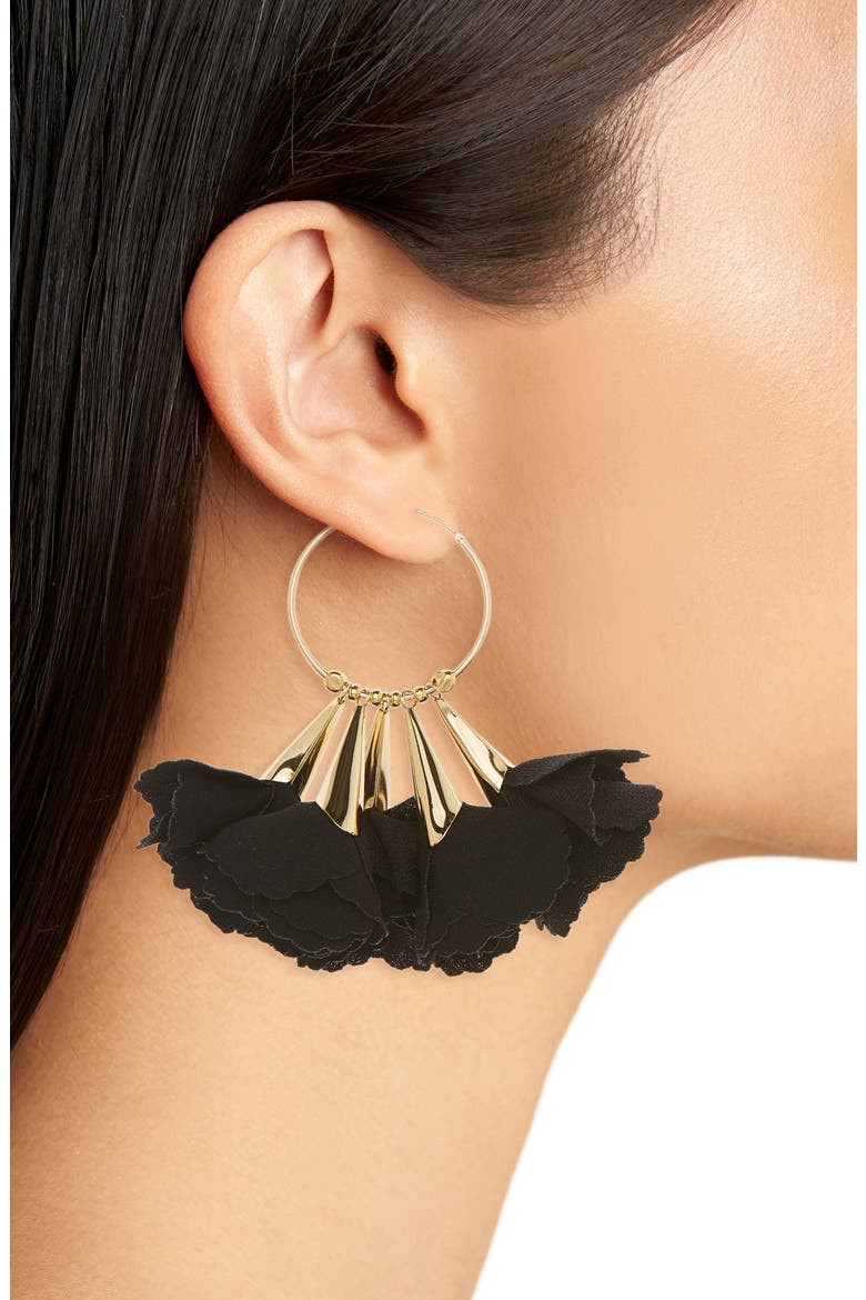 Rose Hoop Earrings, Alternate, color, BLACK