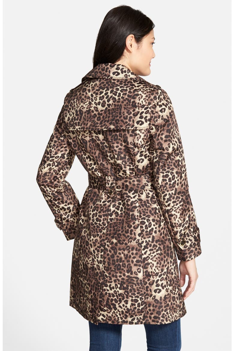 Animal Print Double Breasted Trench Coat, Alternate, color, LEOPARD