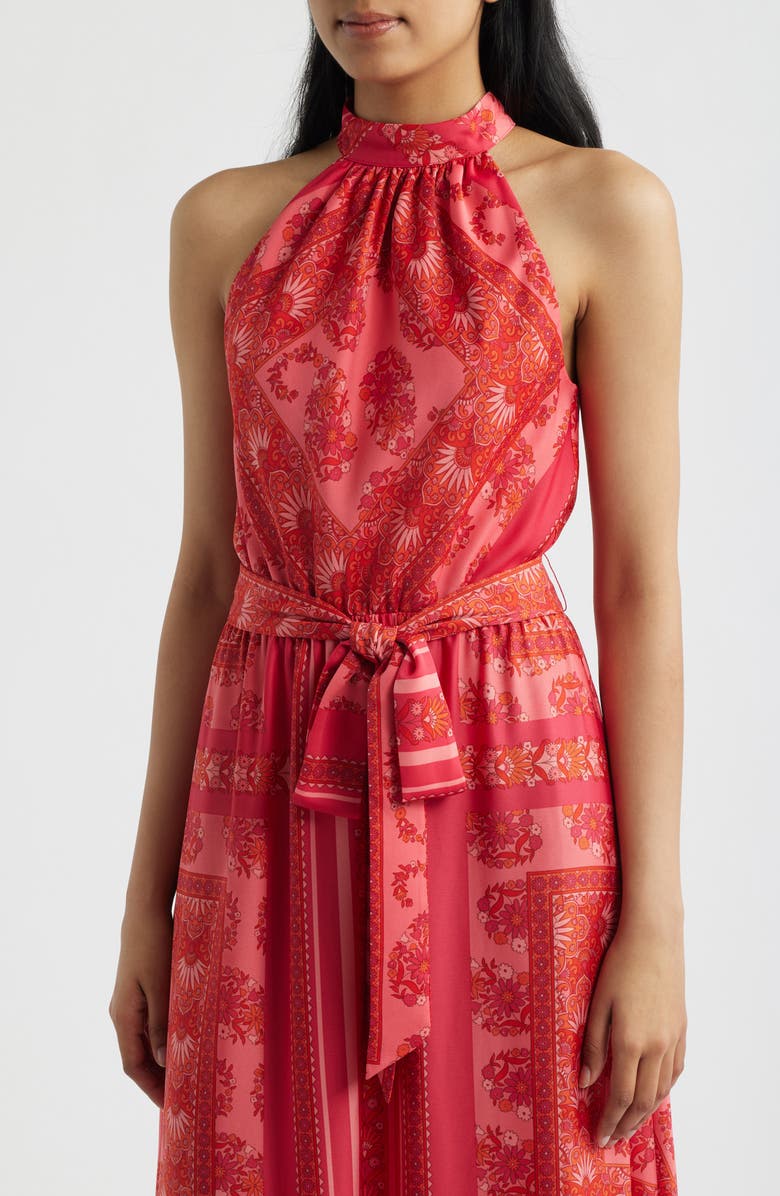 Anne Klein Floral Print Halter Maxi Dress, Alternate, color, Grenadine Multi