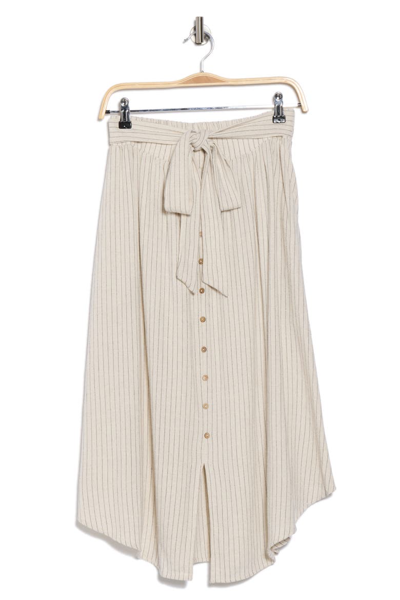 Stripe Tie Waist Midi Skirt, Alternate, color, LINEN