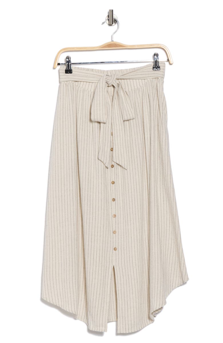 Renee C Stripe Tie Waist Midi Skirt, Alternate, color, Linen