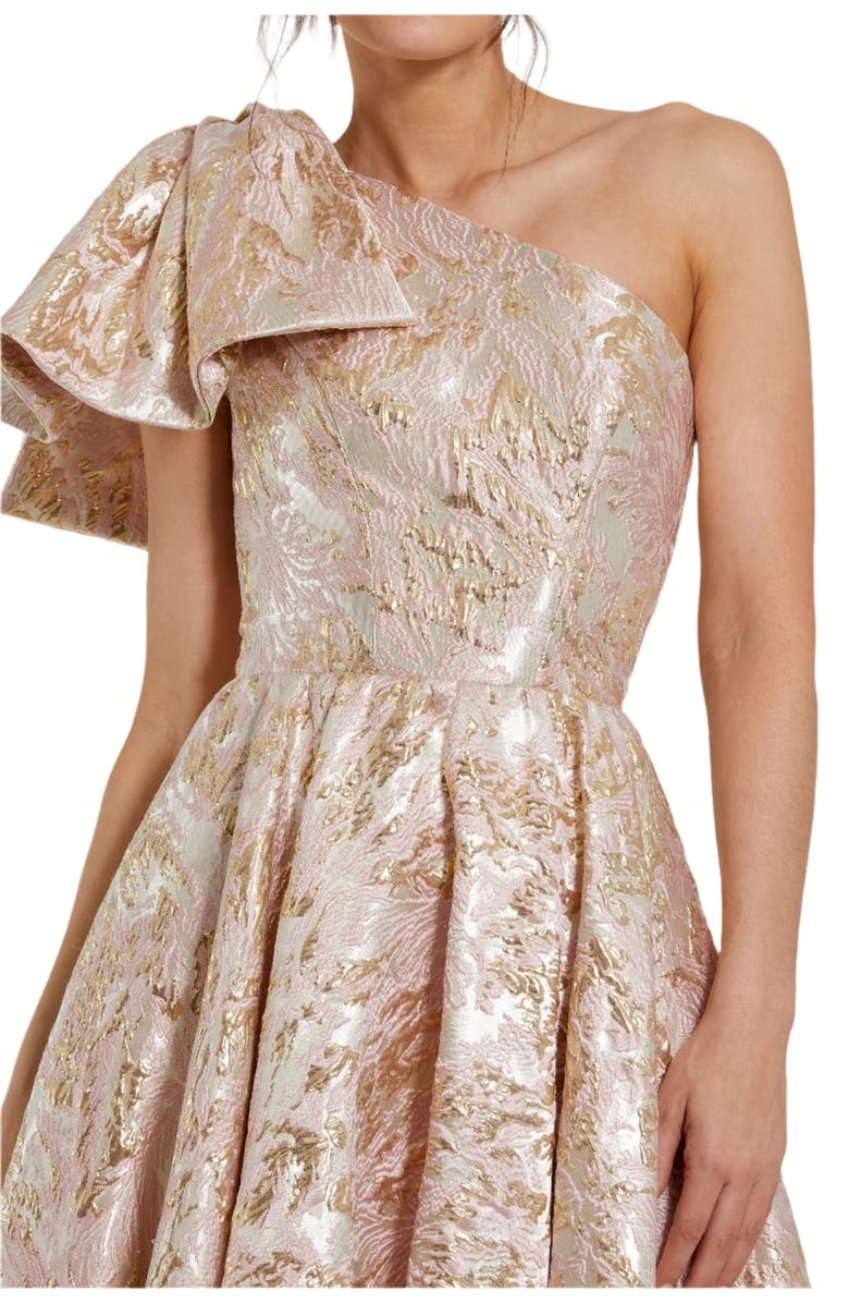 Mac Duggal Floral Brocade One Shoulder High Low Gown With Bow, Alternate, color, Pink Multi