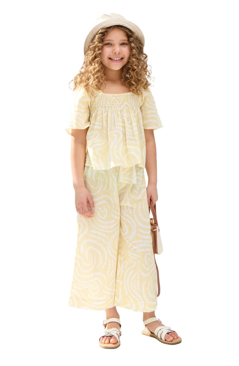 Raffya Kids Nia Shirred Neck Zebra Swirl Print Co-Ords Set, Alternate, color, Yellow