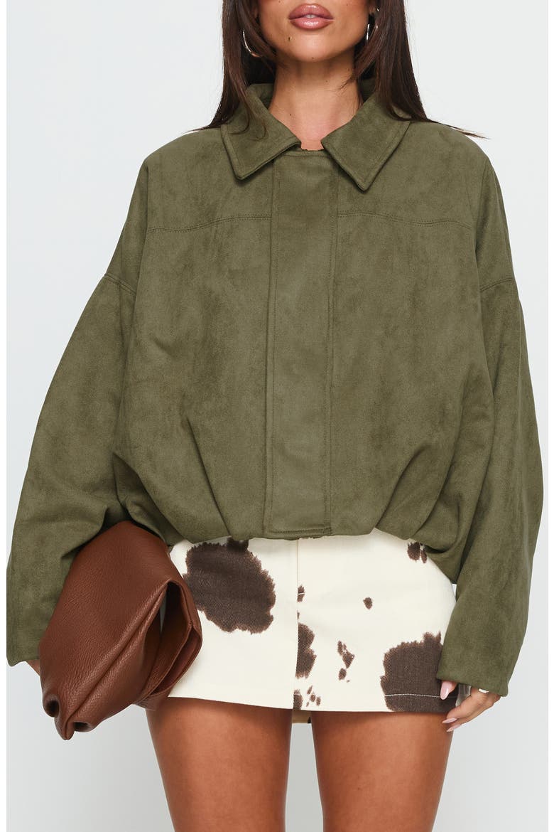Enlightened Faux Suede Bomber Jacket, Main, color, KHAKI