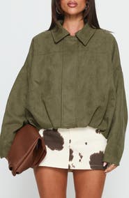 Princess Polly Enlightened Faux Suede Bomber Jacket