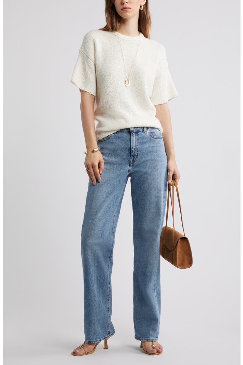 Short Sleeve Stretch Wool Blend Bouclé Sweater, Alternate, color, IVORY TOFU