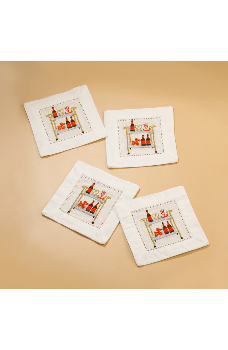 Tiramisu Bar Cart Bliss Embroidered Linen Cocktail Napkins, Alternate, color, Multi