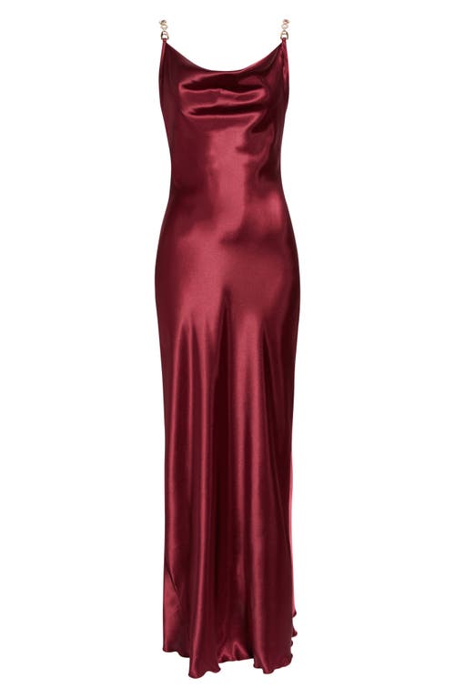 Jump Apparel Solid Long Satin Slip Dress In Wine
